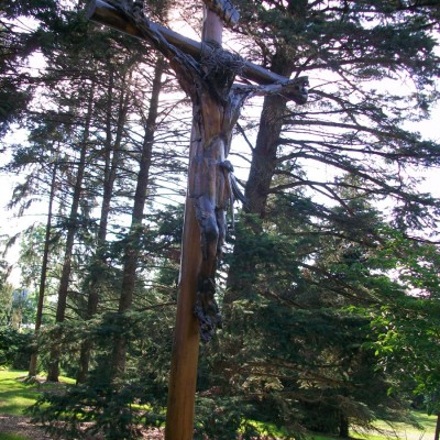 The black locust crucifix, carved from trees on our campus, is a powerful reminder of the agony of the crucifixion.