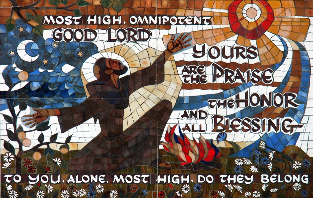 Giant ceramic tile murals created by our Sisters surround the Franciscan Center.