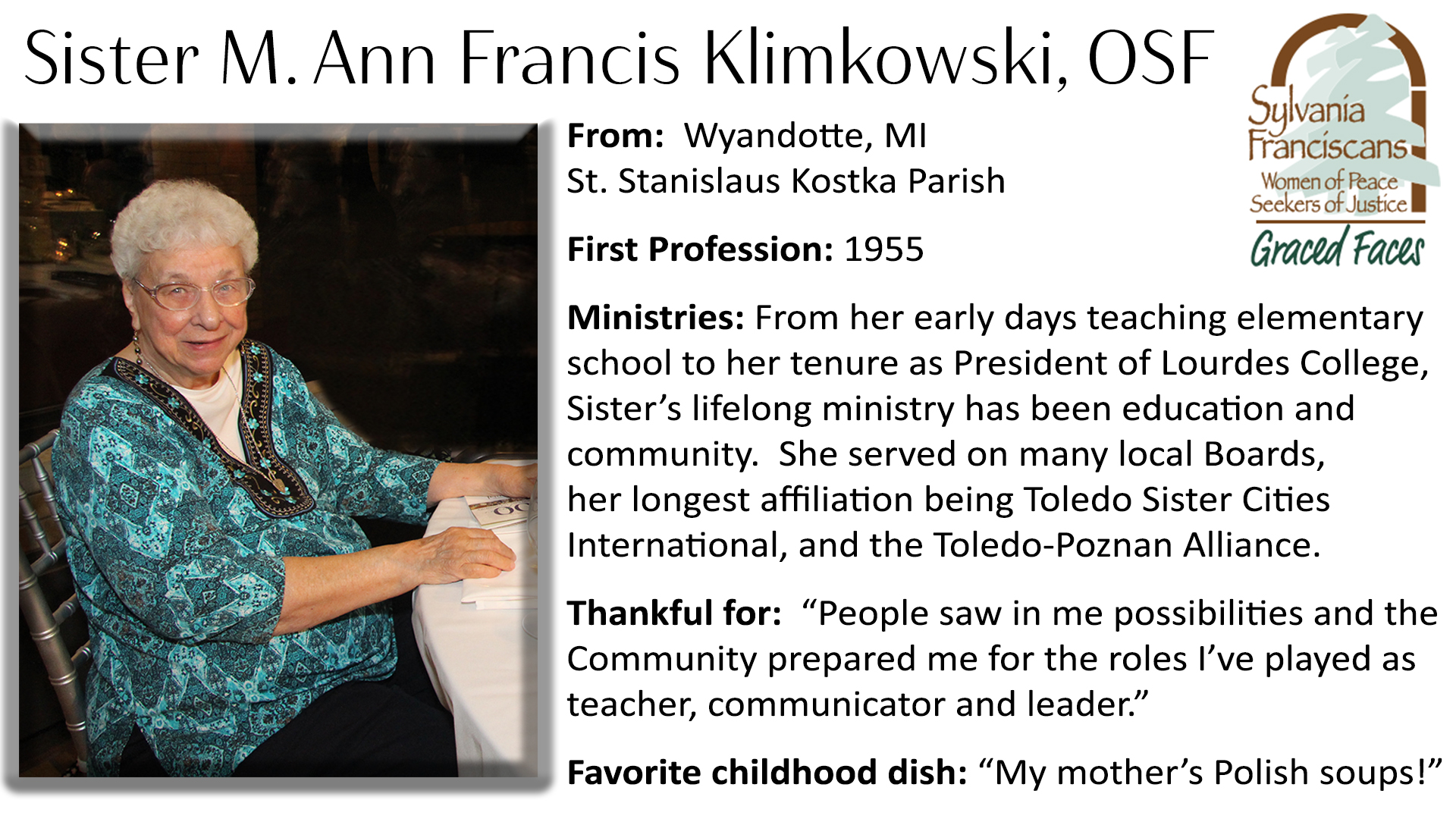 Sister Ann Francis Klimkowski Graced Faces