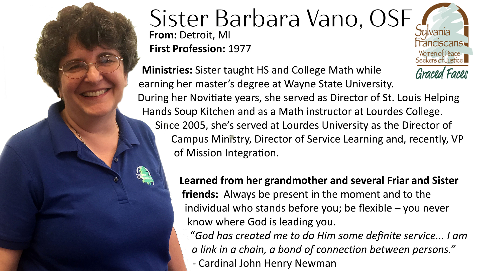 Sister Barbara Vano Graced Faces OSF