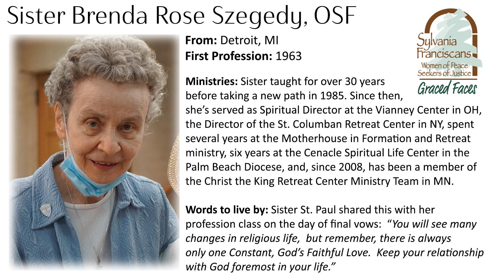 Sister Brenda Rose Szegedy Graced Faces OSF